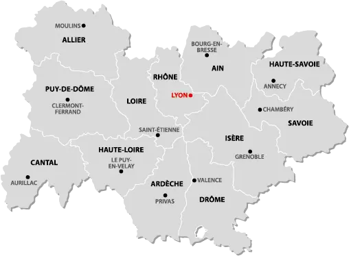 the Auvergne-Rhône-Alpes region map